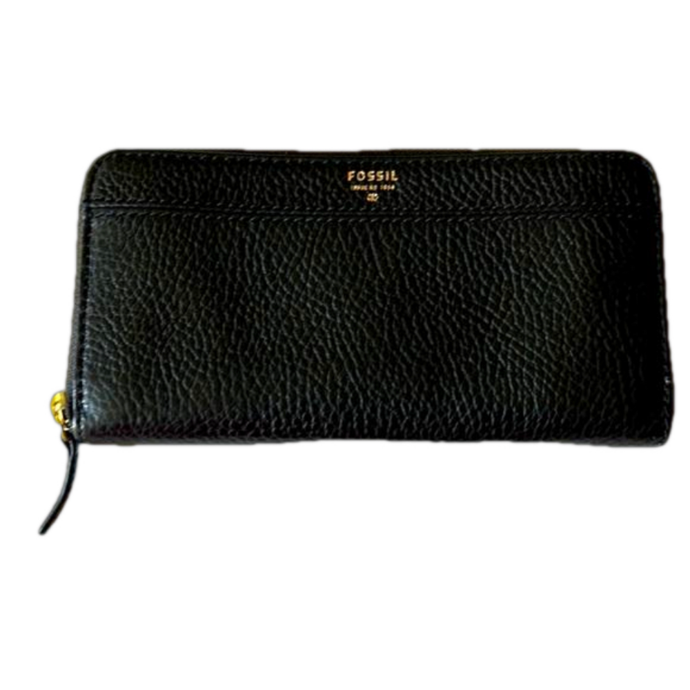 FOSSIL Grained Leather Wallet Black wallet 4"x 8"